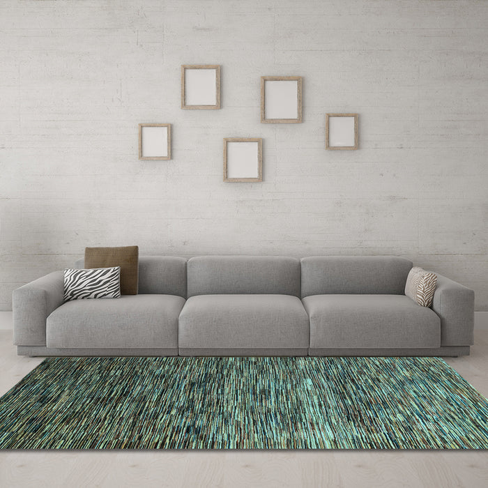 Machine Washable Oriental Light Blue Modern Rug in a Living Room, wshabs4214lblu