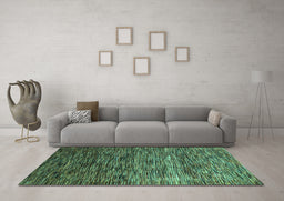 Machine Washable Oriental Turquoise Modern Area Rugs in a Living Room,, wshabs4214turq