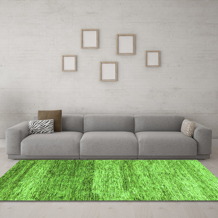 Machine Washable Oriental Green Modern Area Rugs in a Living Room,, wshabs4215grn