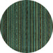 Round Machine Washable Oriental Turquoise Modern Area Rugs, wshabs4216turq