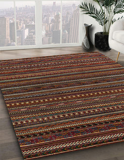Abstract Brown Oriental Rug in Family Room, abs4216