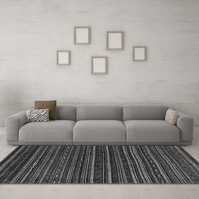 Machine Washable Oriental Gray Modern Rug in a Living Room,, wshabs4216gry