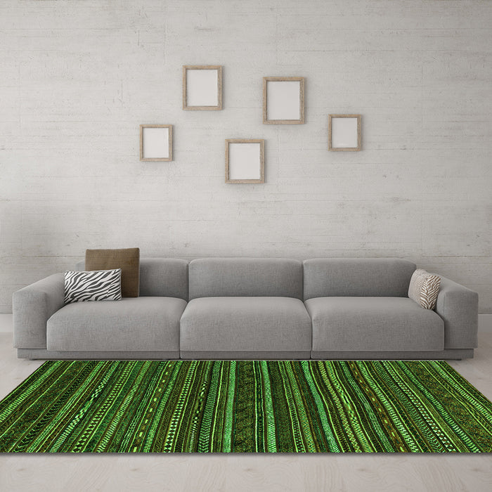 Machine Washable Oriental Green Modern Area Rugs in a Living Room,, wshabs4216grn