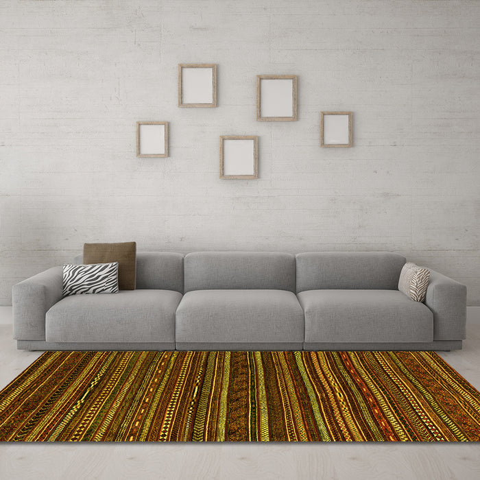 Machine Washable Oriental Yellow Modern Rug in a Living Room, wshabs4216yw