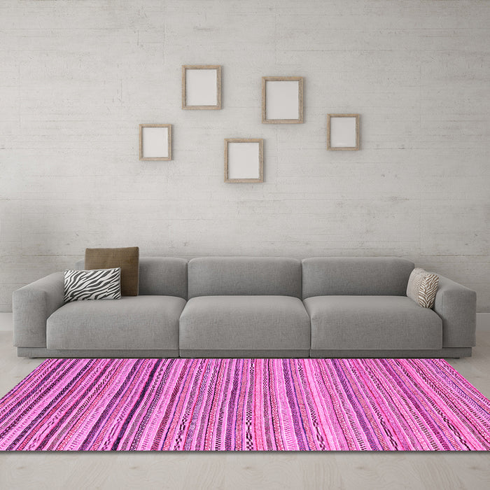 Machine Washable Oriental Pink Modern Rug in a Living Room, wshabs4217pnk