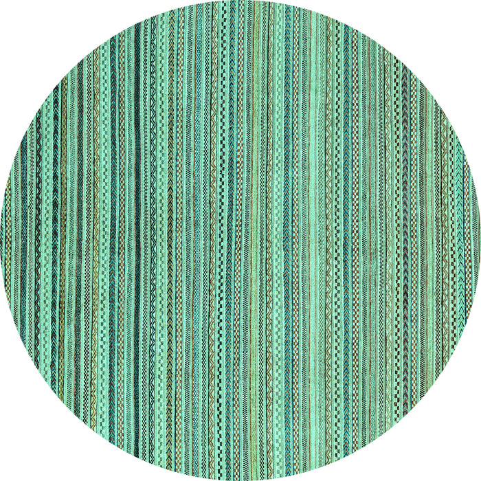 Round Machine Washable Oriental Turquoise Modern Area Rugs, wshabs4217turq