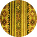 Round Machine Washable Oriental Yellow Modern Rug, wshabs4218yw