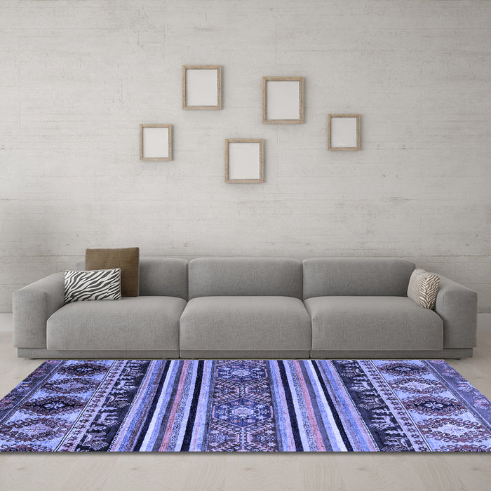 Machine Washable Oriental Blue Modern Rug in a Living Room, wshabs4218blu