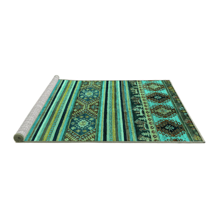 Sideview of Machine Washable Oriental Turquoise Modern Area Rugs, wshabs4218turq