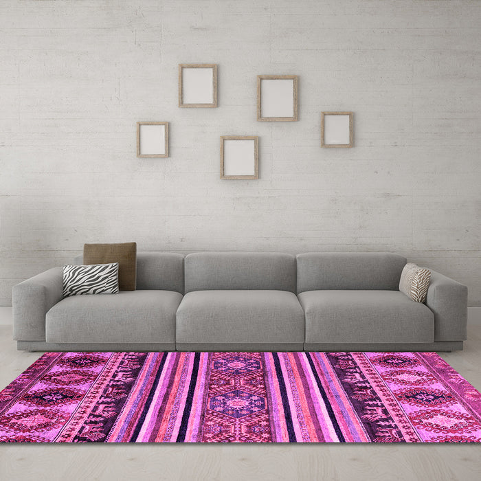 Machine Washable Oriental Pink Modern Rug in a Living Room, wshabs4218pnk