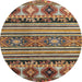 Round Abstract Red Brown Oriental Rug, abs4218