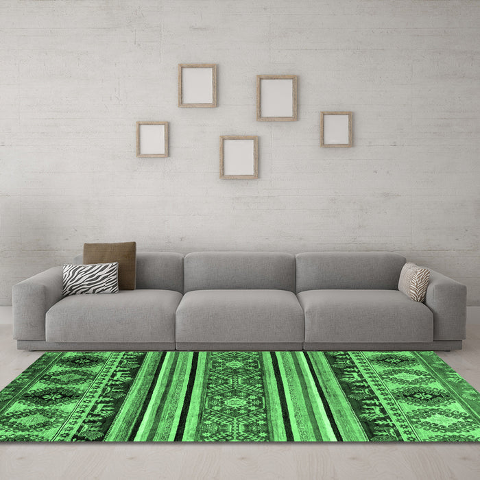 Machine Washable Oriental Emerald Green Modern Area Rugs in a Living Room,, wshabs4218emgrn