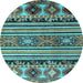 Round Machine Washable Oriental Light Blue Modern Rug, wshabs4218lblu