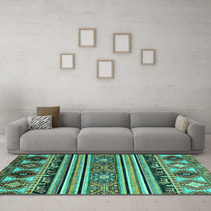 Machine Washable Oriental Turquoise Modern Area Rugs in a Living Room,, wshabs4218turq