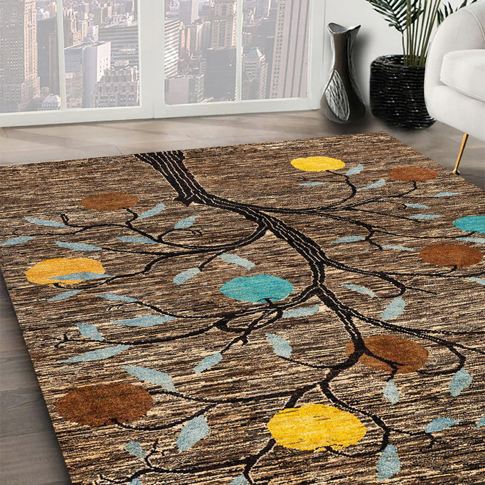 Machine Washable Abstract Bakers Brown Rug in a Family Room, wshabs4219