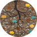 Round Machine Washable Abstract Bakers Brown Rug, wshabs4219