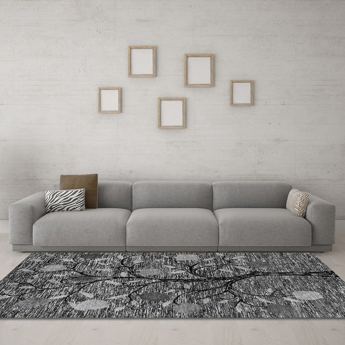 Machine Washable Abstract Gray Modern Rug in a Living Room,, wshabs4219gry