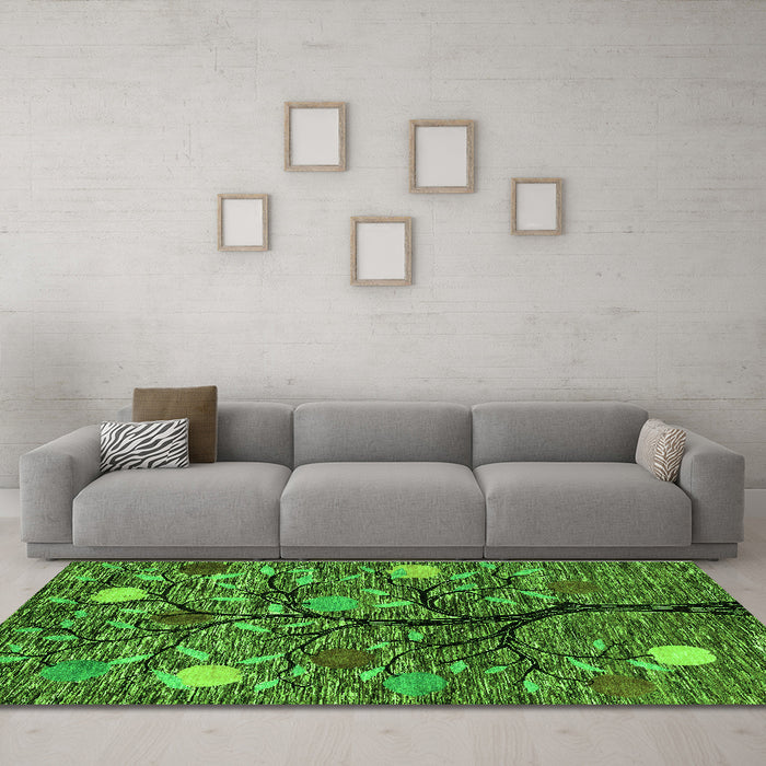 Machine Washable Abstract Green Modern Area Rugs in a Living Room,, wshabs4219grn