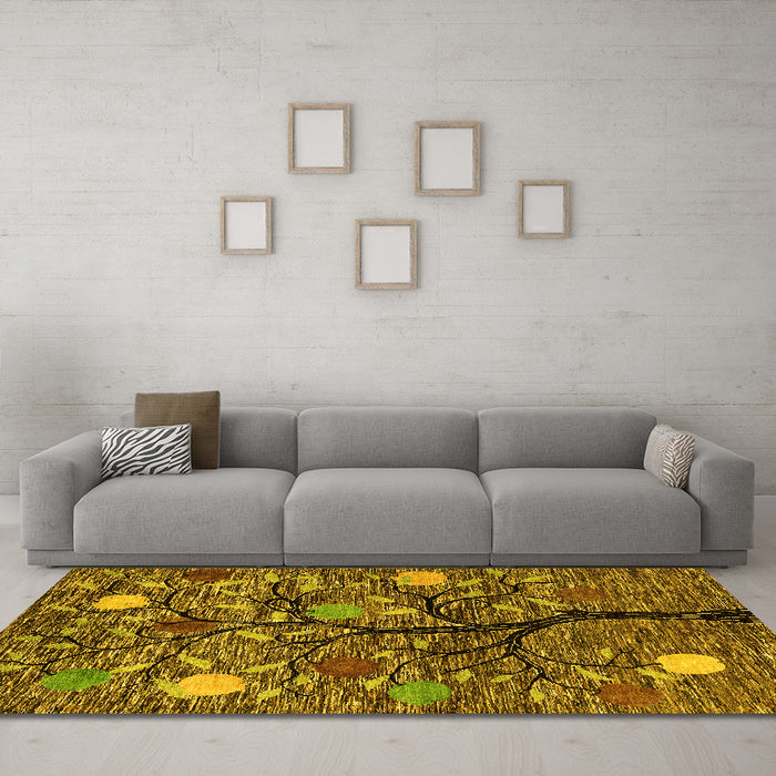 Machine Washable Abstract Yellow Modern Rug in a Living Room, wshabs4219yw