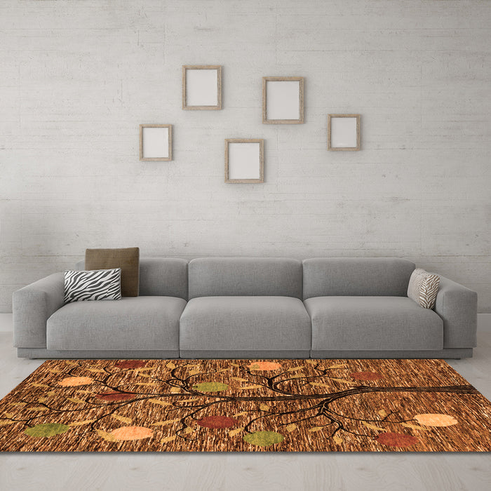 Machine Washable Abstract Orange Modern Area Rugs in a Living Room, wshabs4219org