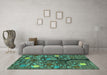 Machine Washable Abstract Turquoise Modern Area Rugs in a Living Room,, wshabs4219turq