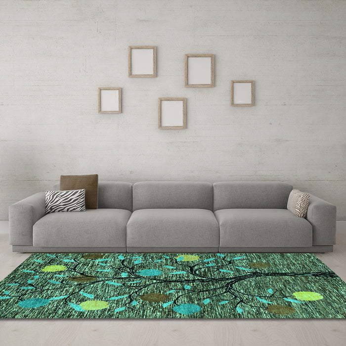 Machine Washable Abstract Turquoise Modern Area Rugs in a Living Room,, wshabs4219turq