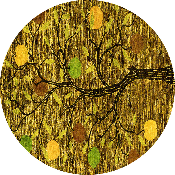 Round Machine Washable Abstract Yellow Modern Rug, wshabs4219yw