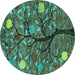 Round Abstract Turquoise Modern Rug, abs4219turq