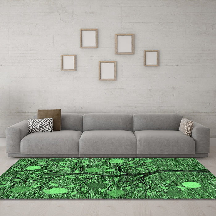 Machine Washable Abstract Emerald Green Modern Area Rugs in a Living Room,, wshabs4219emgrn