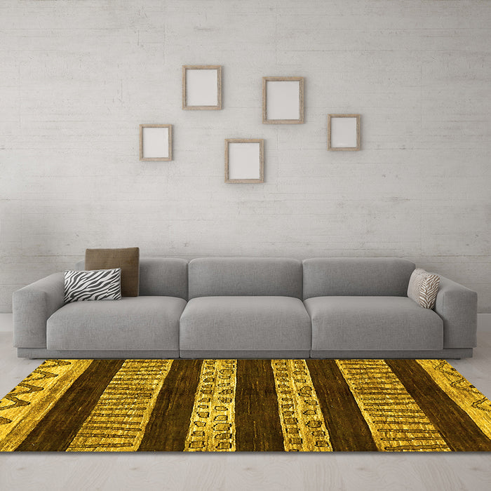 Machine Washable Abstract Yellow Modern Rug in a Living Room, wshabs421yw