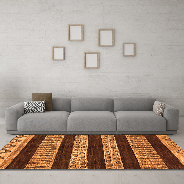 Machine Washable Abstract Orange Modern Area Rugs in a Living Room, wshabs421org