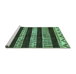 Sideview of Machine Washable Abstract Turquoise Modern Area Rugs, wshabs421turq