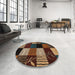 Round Machine Washable Abstract Night Red Rug in a Office, wshabs4220