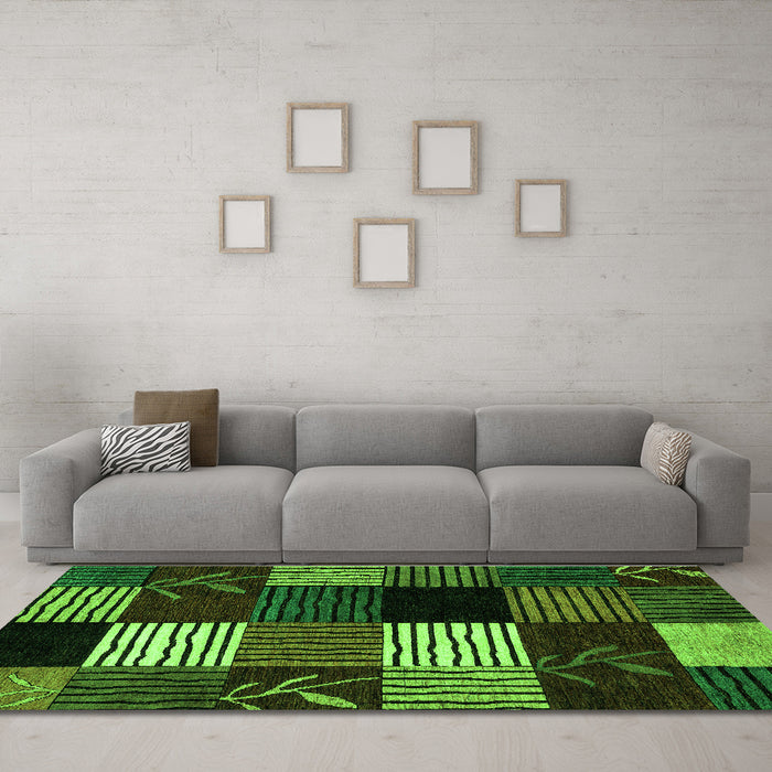 Machine Washable Abstract Green Modern Area Rugs in a Living Room,, wshabs4220grn