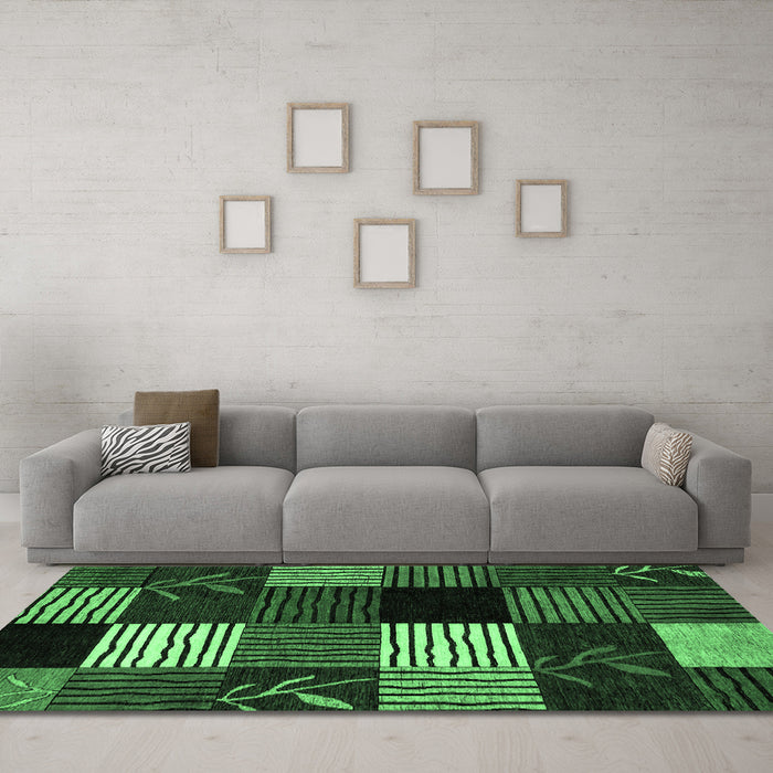 Machine Washable Abstract Emerald Green Modern Area Rugs in a Living Room,, wshabs4220emgrn