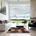 Square Abstract Red Modern Rug in a Living Room, abs4220