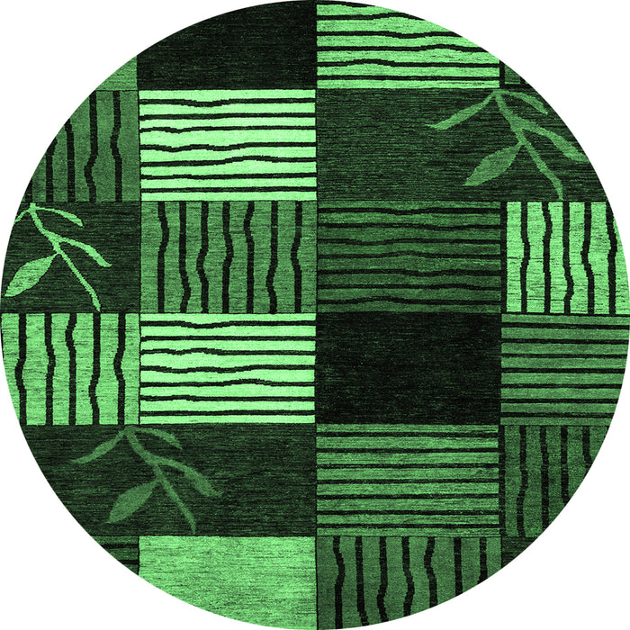 Round Machine Washable Abstract Emerald Green Modern Area Rugs, wshabs4220emgrn