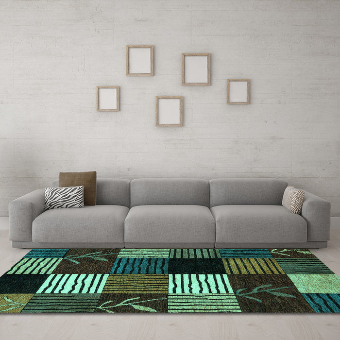 Machine Washable Abstract Turquoise Modern Area Rugs in a Living Room,, wshabs4220turq