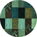 Round Machine Washable Abstract Turquoise Modern Area Rugs, wshabs4220turq