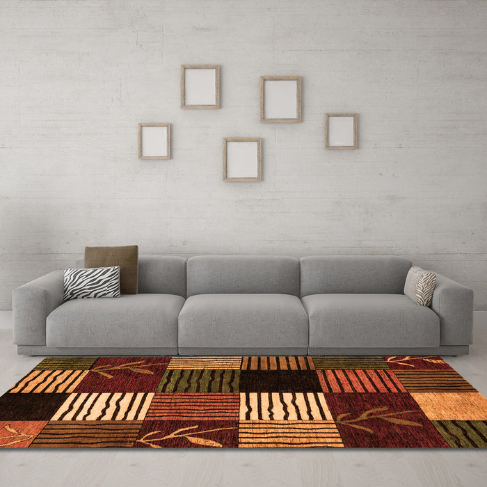 Machine Washable Abstract Orange Modern Area Rugs in a Living Room, wshabs4220org