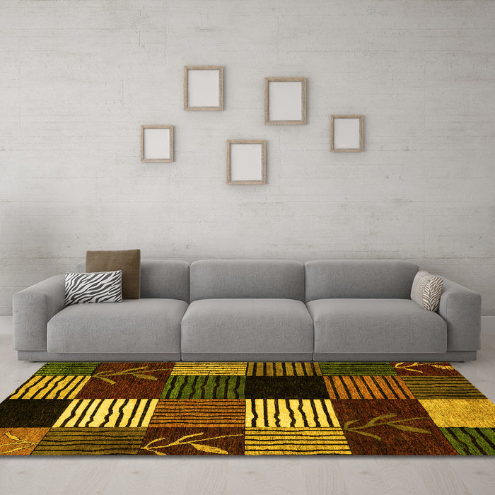 Machine Washable Abstract Yellow Modern Rug in a Living Room, wshabs4220yw