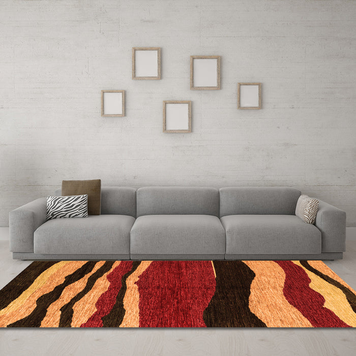 Machine Washable Abstract Orange Modern Area Rugs in a Living Room, wshabs4221org