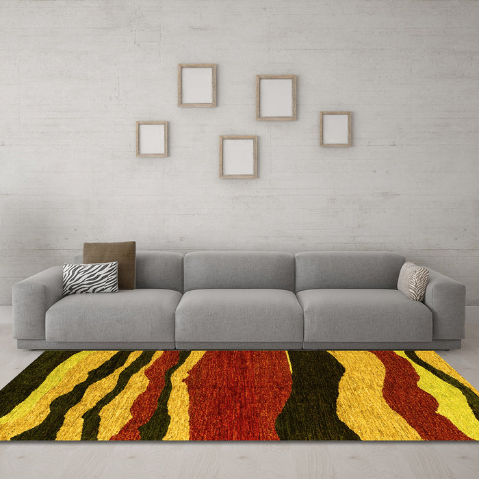 Machine Washable Abstract Yellow Modern Rug in a Living Room, wshabs4221yw