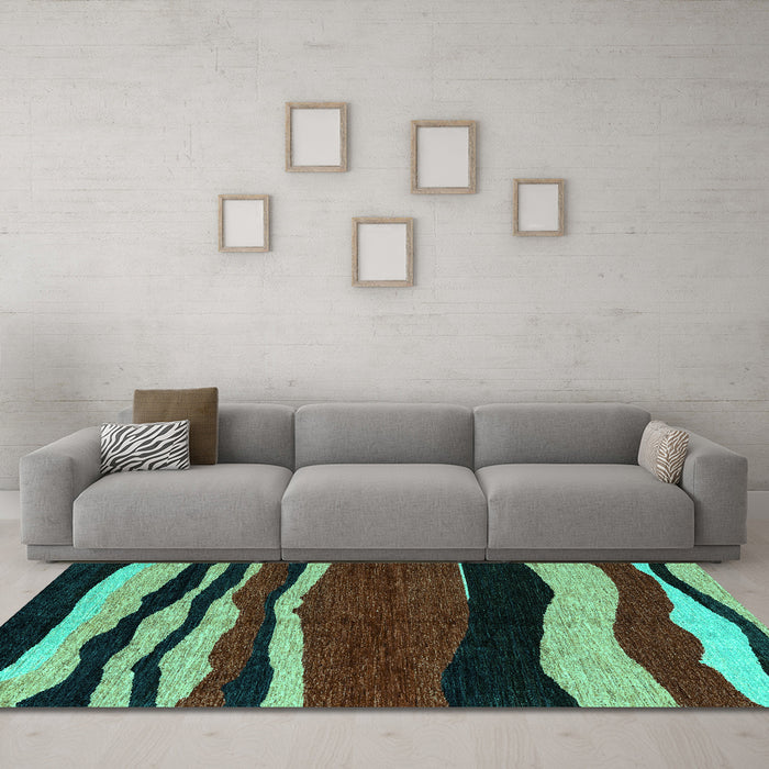 Machine Washable Abstract Turquoise Modern Area Rugs in a Living Room,, wshabs4221turq