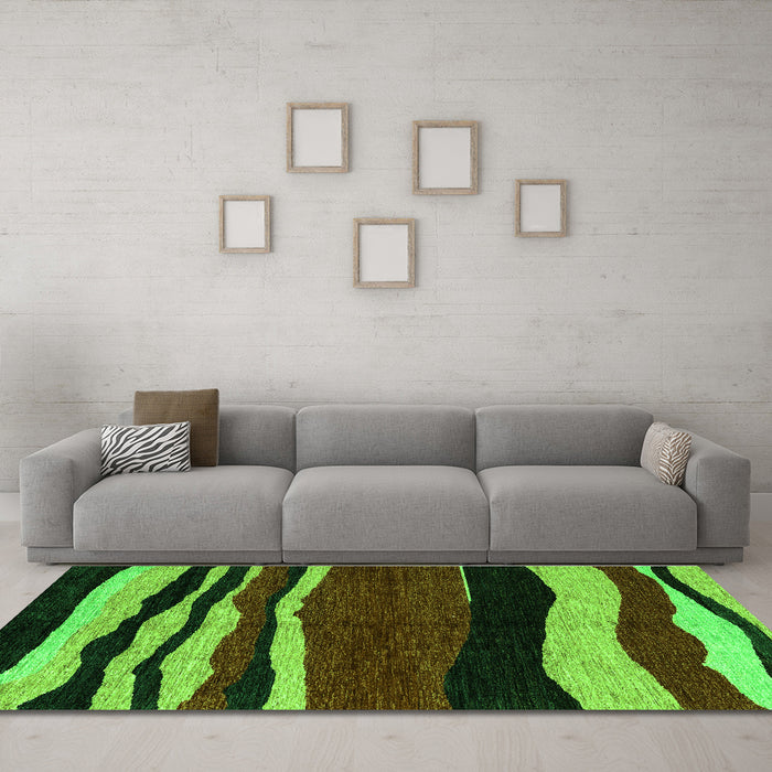 Machine Washable Abstract Green Modern Area Rugs in a Living Room,, wshabs4221grn