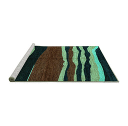 Sideview of Machine Washable Abstract Turquoise Modern Area Rugs, wshabs4221turq