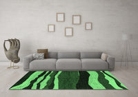 Machine Washable Abstract Emerald Green Modern Rug, wshabs4221emgrn