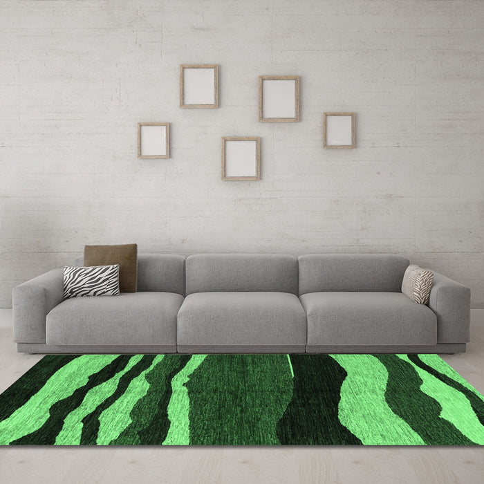 Machine Washable Abstract Emerald Green Modern Area Rugs in a Living Room,, wshabs4221emgrn