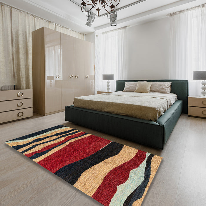 Abstract Orange Brown Modern Rug in a Bedroom, abs4221