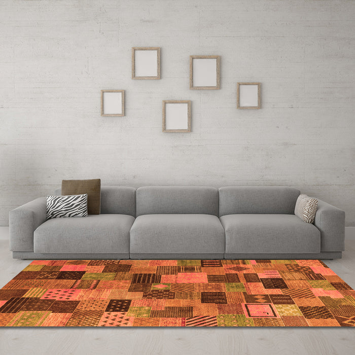Machine Washable Abstract Orange Modern Area Rugs in a Living Room, wshabs4222org